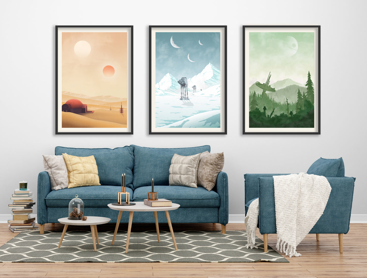 Star Wars Travel Poster Set, Tatooine, Hoth and Endor, Star Wars Planet Minimalist Poster Bundle