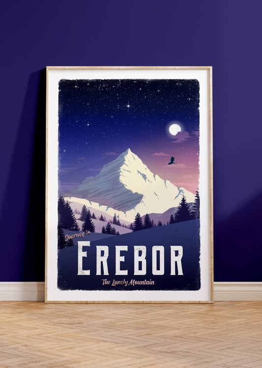 Erebor Travel Poster - Lord of the Rings Vintage Travel Poster - Minimalist Lotr Art - The Lonely Mountain