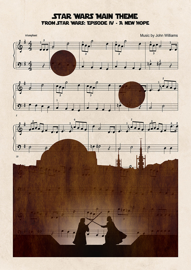 Star Wars - Set of 3 Sheet Music Art Prints - Star Wars Wall Art