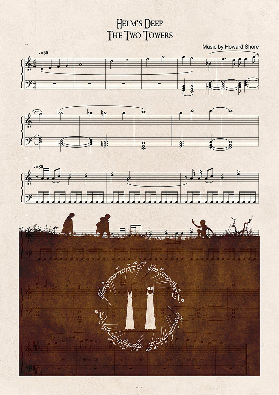 Lord of the Rings - Set of 3 Sheet Music Art Prints - Fellowship, Two Towers, Return of the King - Wall Art Lotr