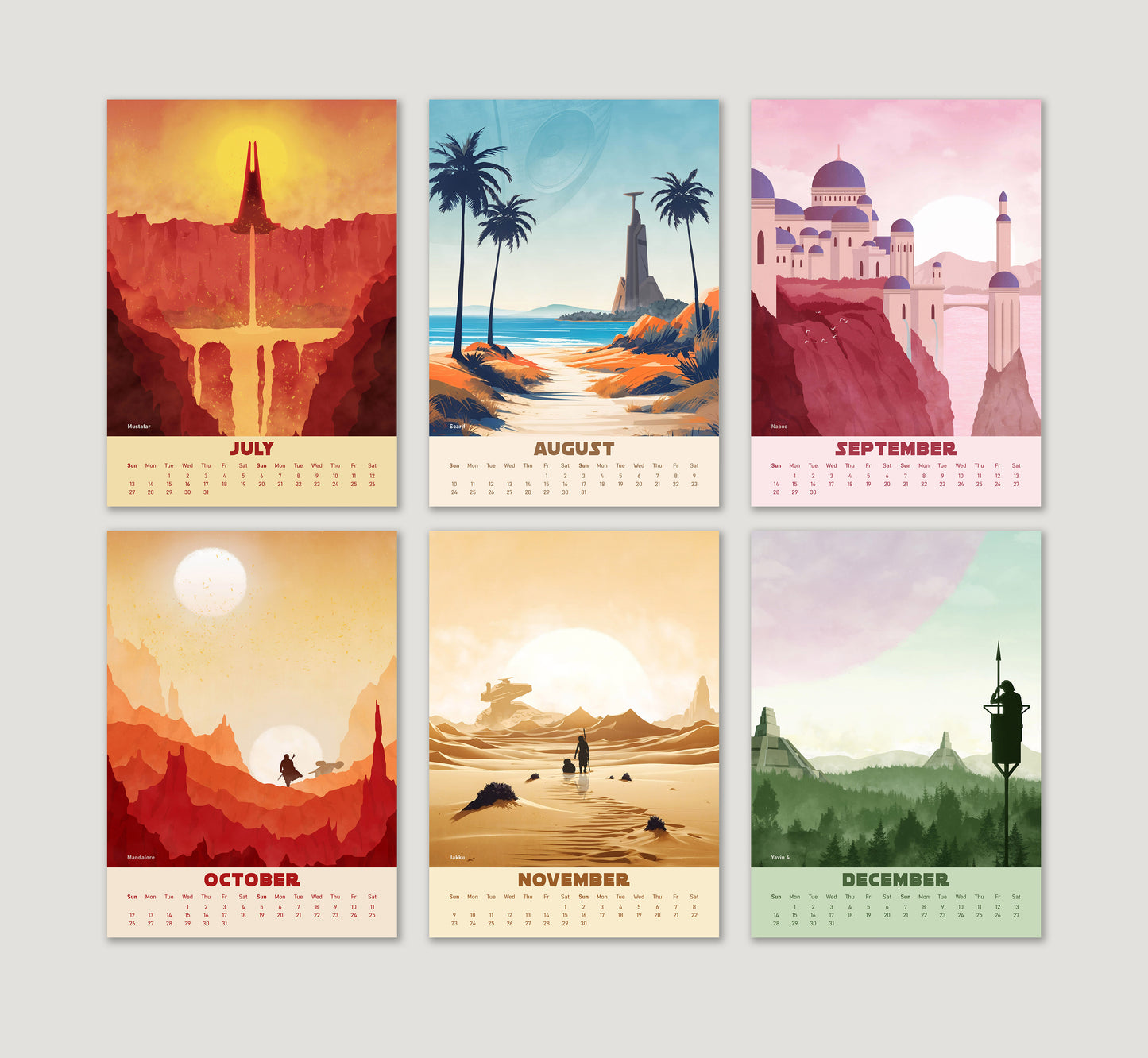 Star Wars Calendar 2025 - With 12 Different Locations, Hoth, Endor, Tatooine, Scarif, Star Wars Christmas Gift, Movie Calendar 2025