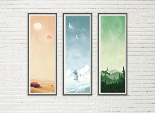 Star Wars Trilogy Art Print Set, 3 Poster Tatooine, Hoth and Endor, Triptychon