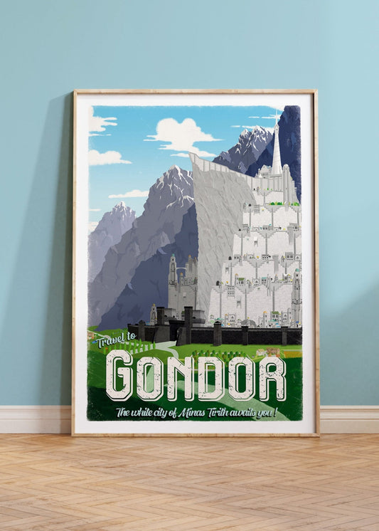 Gondor/Minas Tirith Travel Poster - Vintage Lord of the Rings Art - Minimalist Lotr Art - Wall Art - Retro Travel Poster