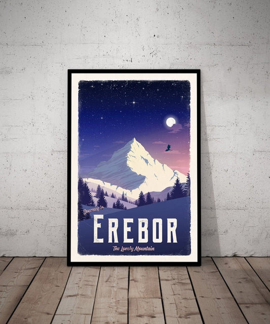 Erebor Travel Poster - Lord of the Rings Vintage Travel Poster - Minimalist Lotr Art - The Lonely Mountain