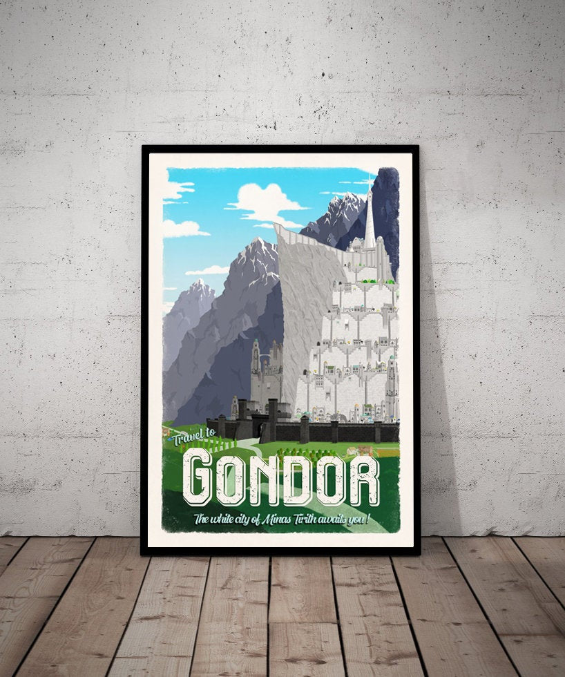 Gondor/Minas Tirith Travel Poster - Vintage Lord of the Rings Art - Minimalist Lotr Art - Wall Art - Retro Travel Poster