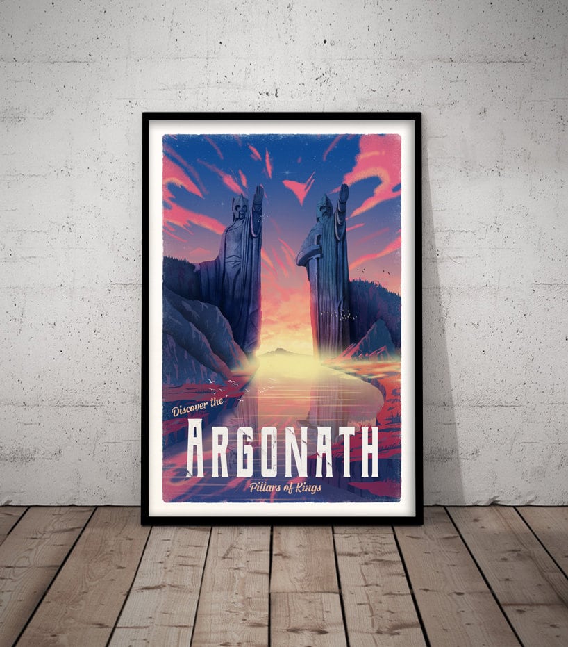 Argonath Travel Poster - Lord of the Rings Vintage Travel Poster - Minimalist Lotr Art - Pillars of Kings