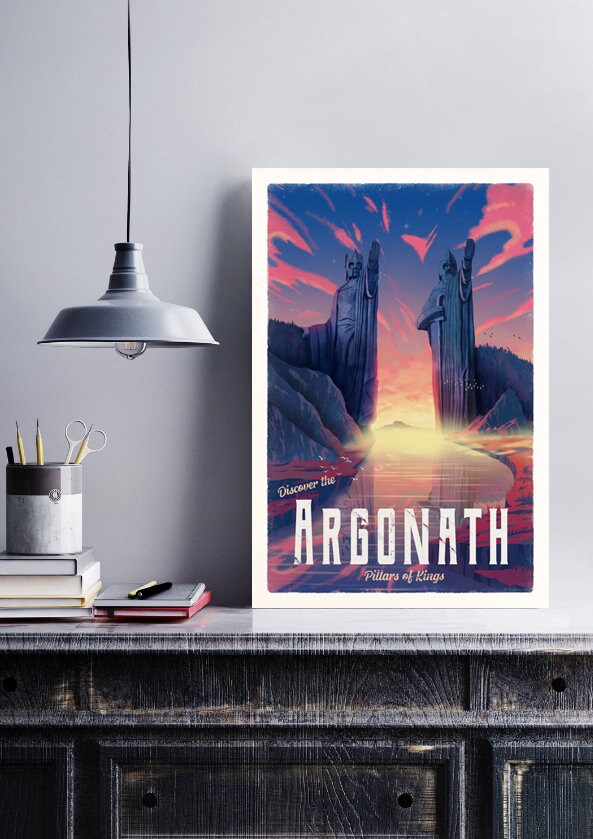 Argonath Travel Poster - Lord of the Rings Vintage Travel Poster - Minimalist Lotr Art - Pillars of Kings