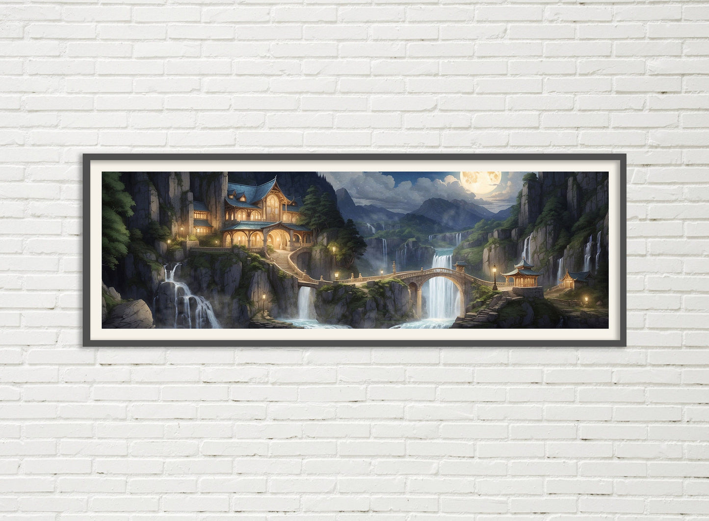 Full Moon in Rivendell Panorama Poster - Lord of the Rings Scenic Painting - Lotr Art - Wall Decor Lord of the Rings