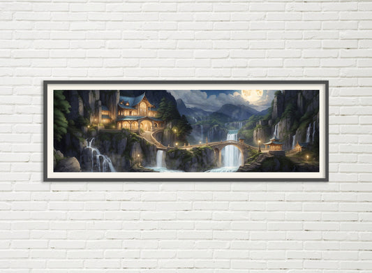 Full Moon in Rivendell Panorama Poster - Lord of the Rings Scenic Painting - Lotr Art - Wall Decor Lord of the Rings