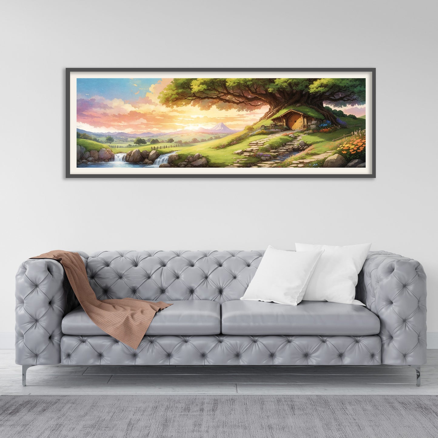 Sunset in the Shire - Hobbiton Panorama Poster - Lord of the Rings Scenic Painting - Lotr Art - Bag End