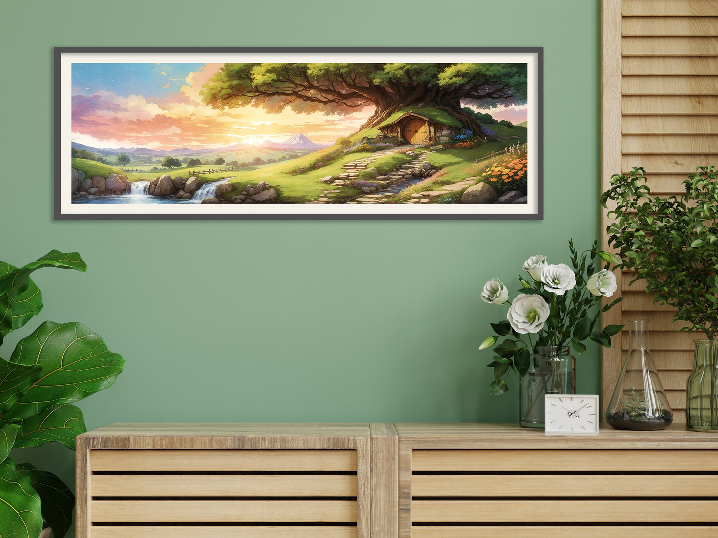 Sunset in the Shire - Hobbiton Panorama Poster - Lord of the Rings Scenic Painting - Lotr Art - Bag End