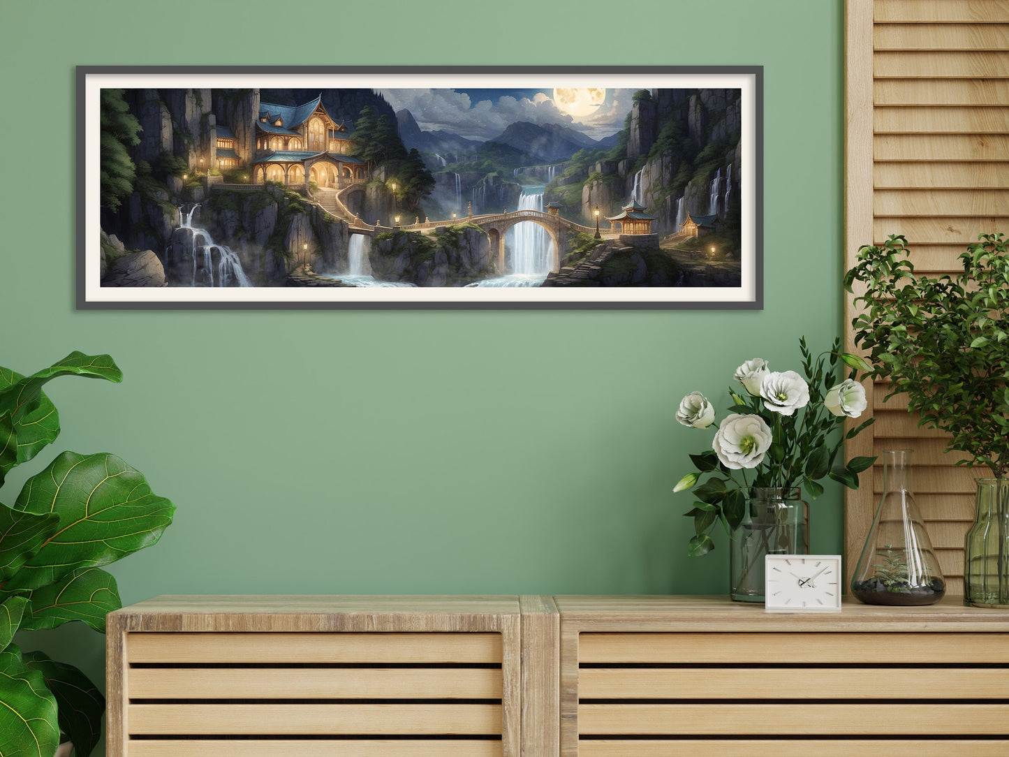 Full Moon in Rivendell Panorama Poster - Lord of the Rings Scenic Painting - Lotr Art - Wall Decor Lord of the Rings