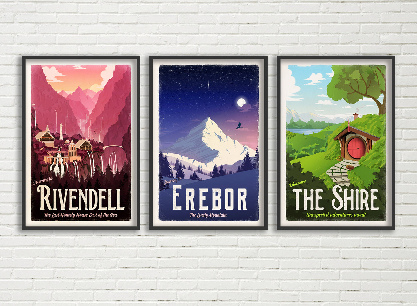 FULL SET - Lord of the Rings Travel Poster Set, No AI Art, The Shire, Erebor, Rivendell and more, Lotr Wall Art, Middle Earth Travel Poster