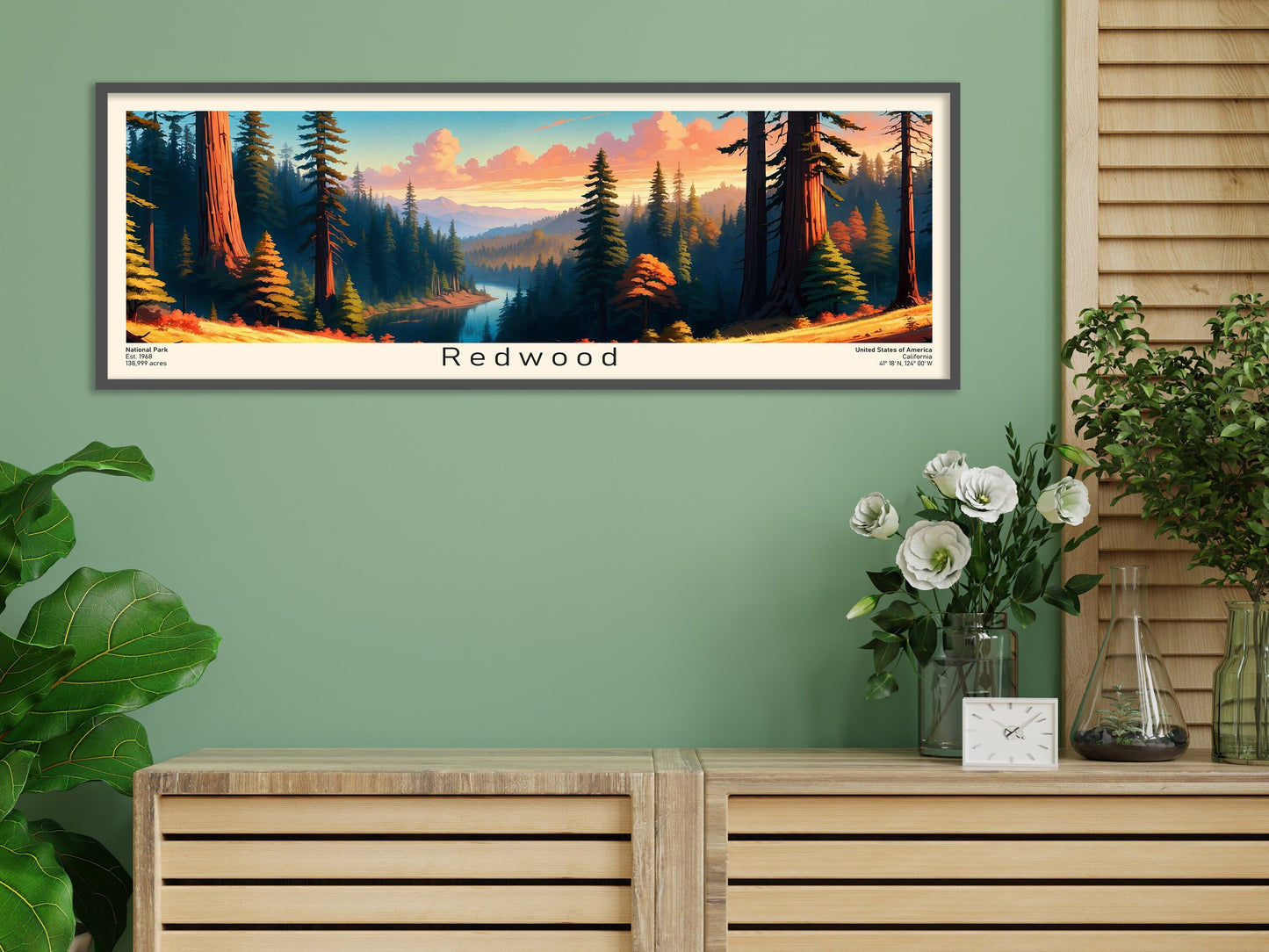 Redwood National Park Panoramic Travel Art, National Park Panorama Print, Birthday present, Wedding anniversary gift