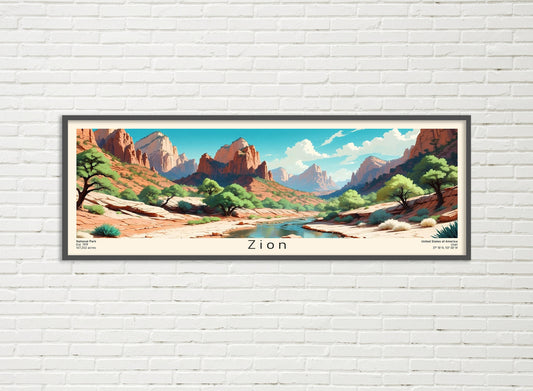 Zion National Park Panoramic Travel Art, National Park Panorama Print, Birthday present, Wedding anniversary gift, horizontal poster