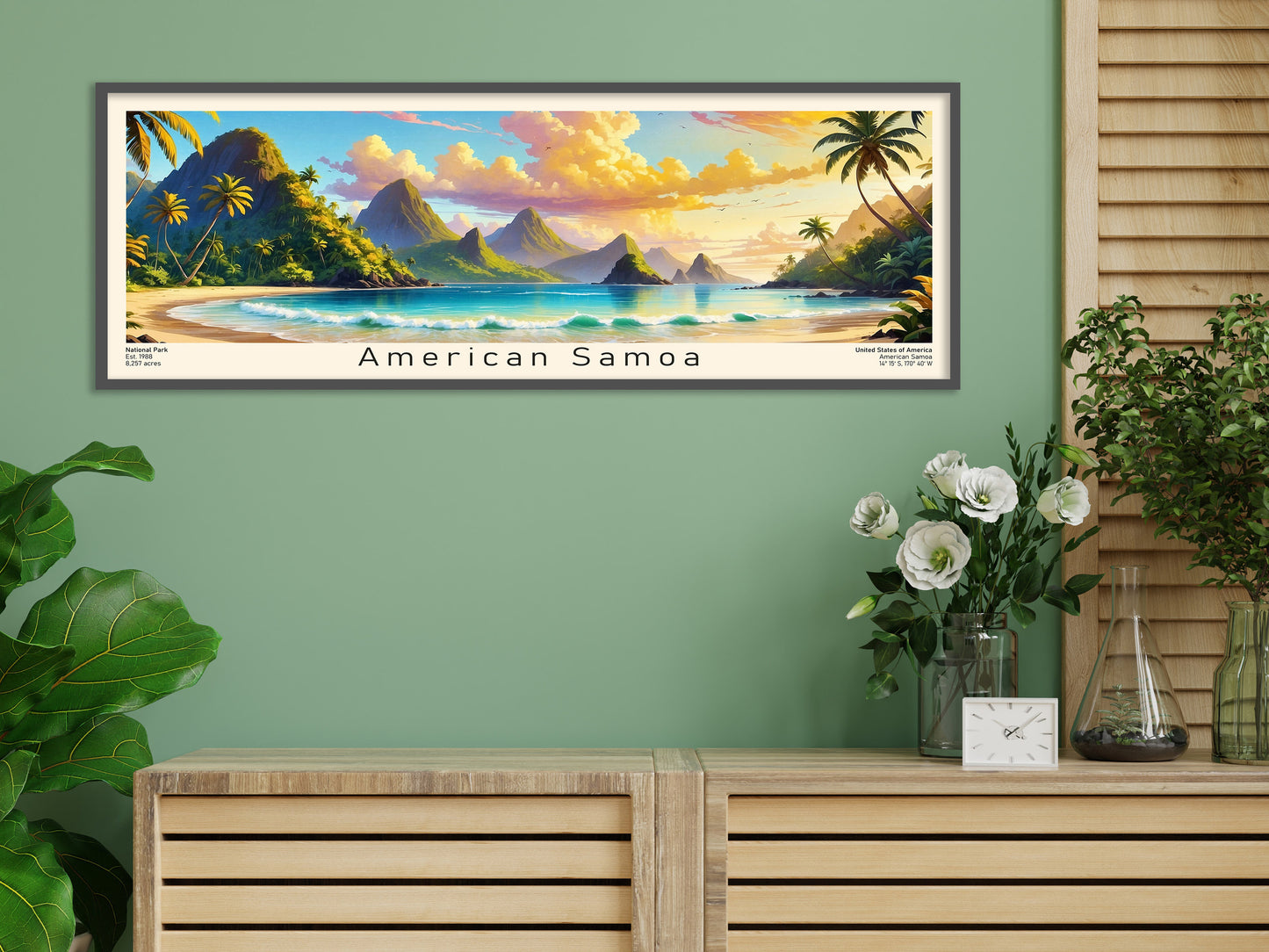 American Samoa National Park Panoramic Travel Art, Minimalist Travel Art, Painting Panoramic Birthday present, Wanderlust