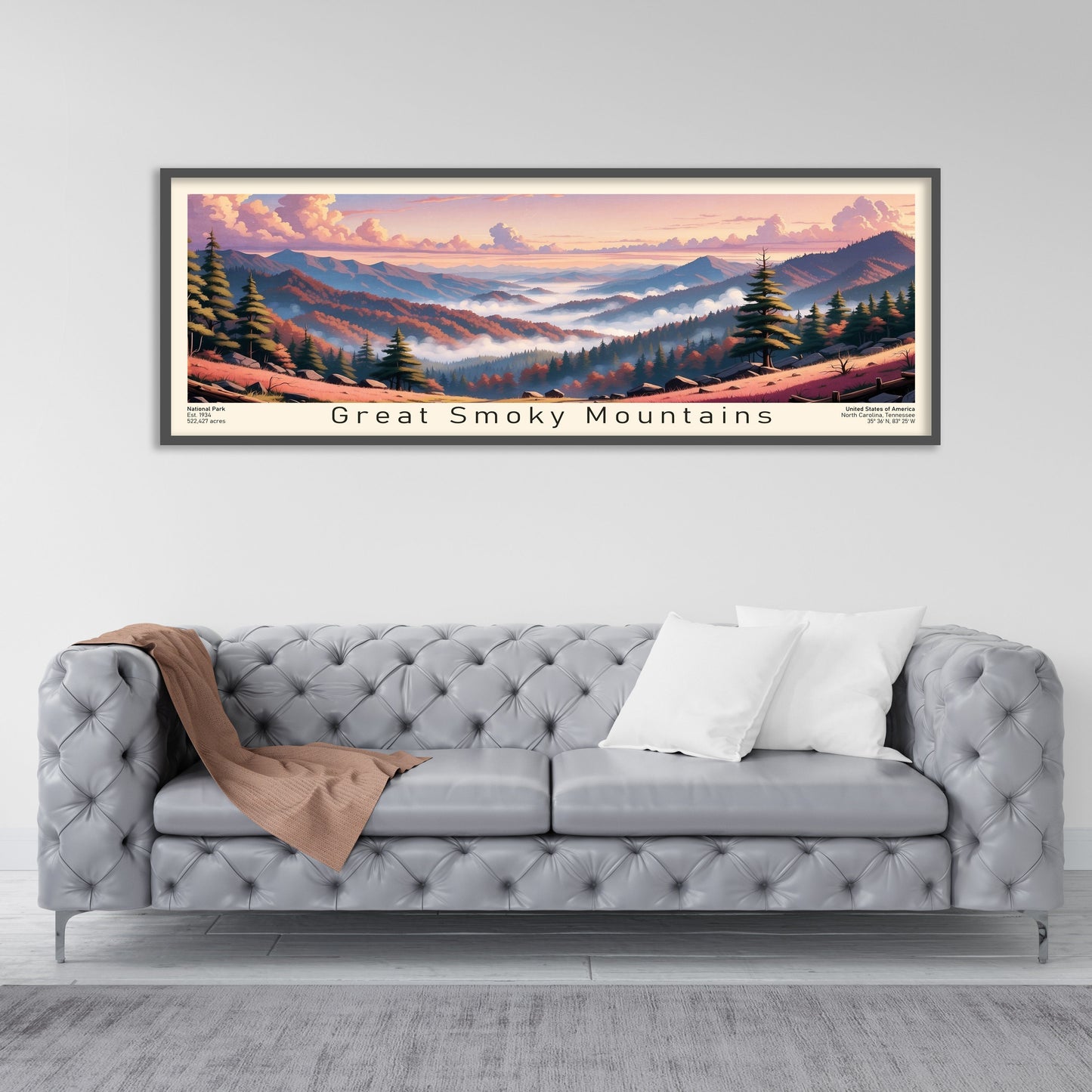 Great Smoky Mountains National Park Panoramic Travel Art, National Park Panorama Print, Birthday present, Wedding anniversary gift