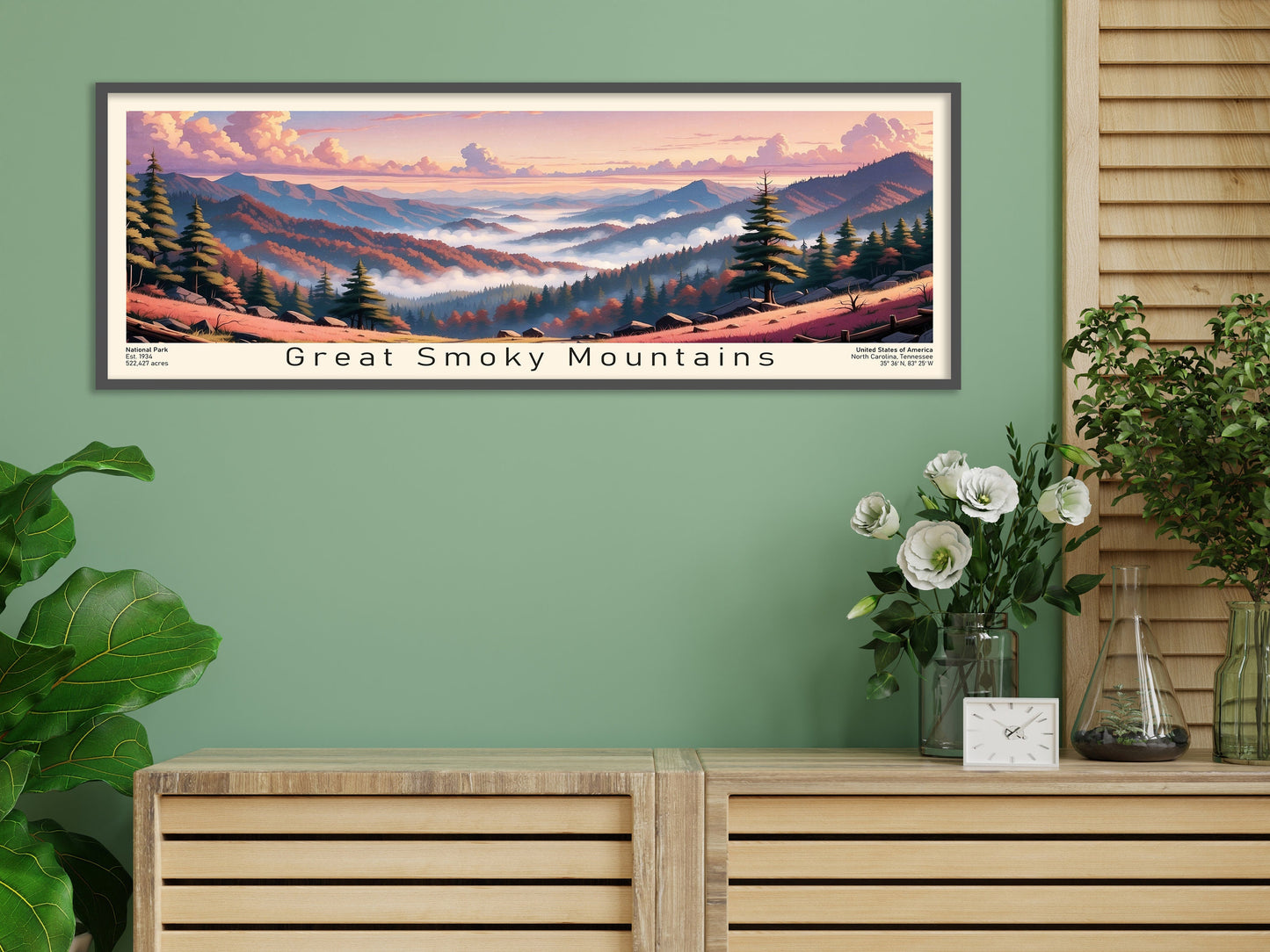 Great Smoky Mountains National Park Panoramic Travel Art, National Park Panorama Print, Birthday present, Wedding anniversary gift