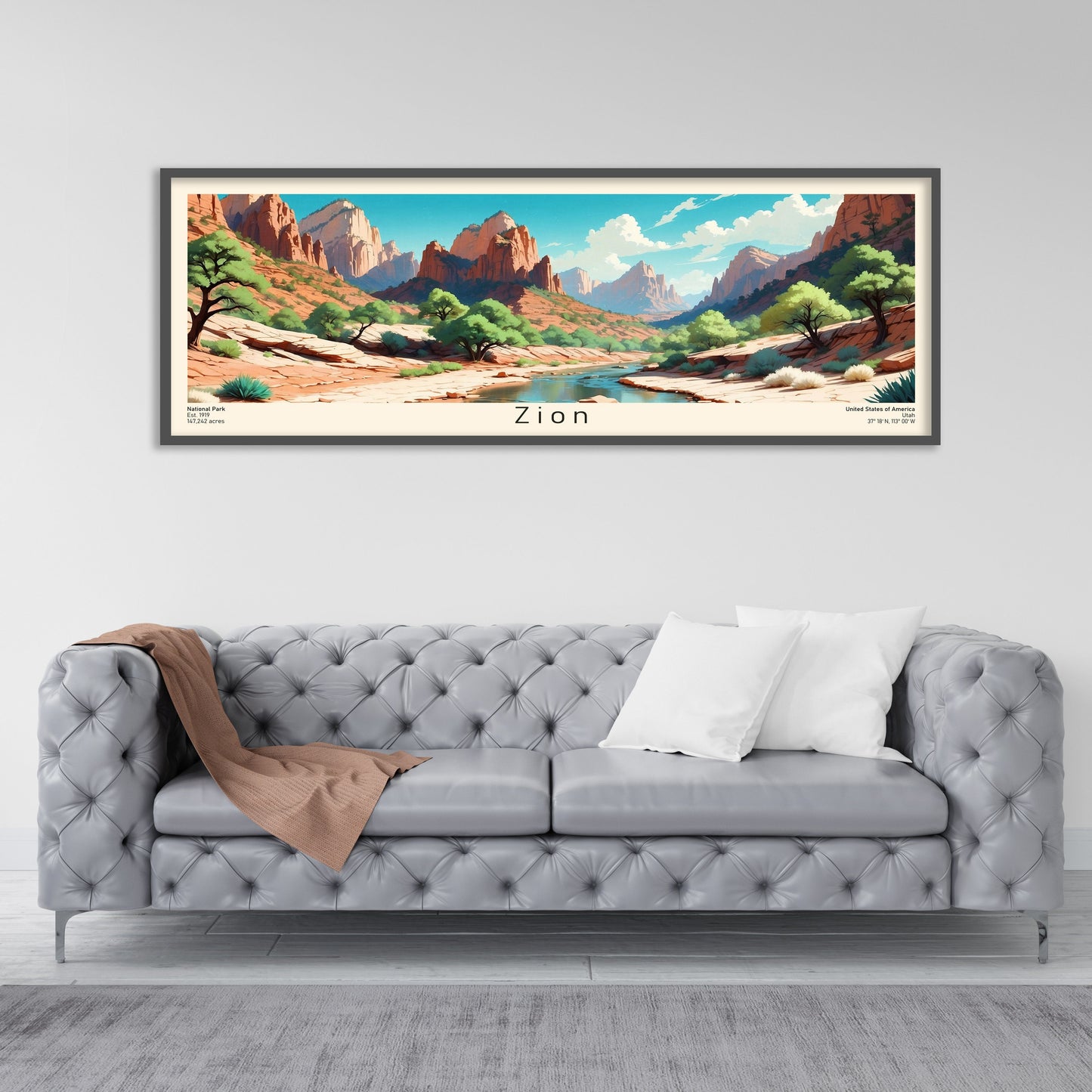 Zion National Park Panoramic Travel Art, National Park Panorama Print, Birthday present, Wedding anniversary gift, horizontal poster