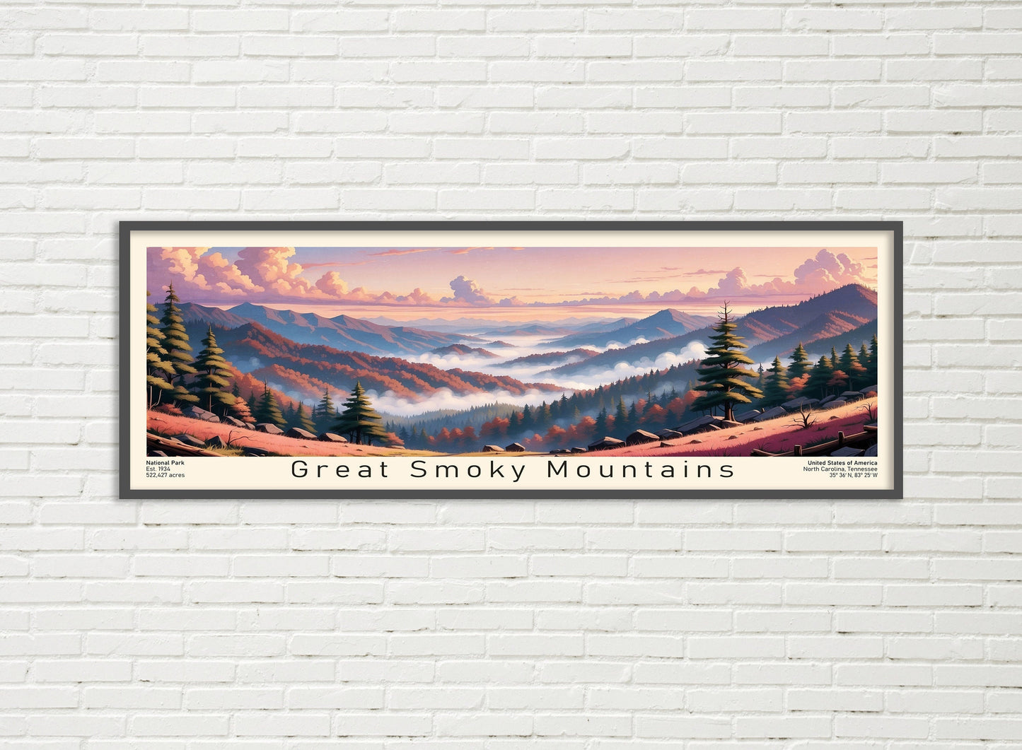 Great Smoky Mountains National Park Panoramic Travel Art, National Park Panorama Print, Birthday present, Wedding anniversary gift