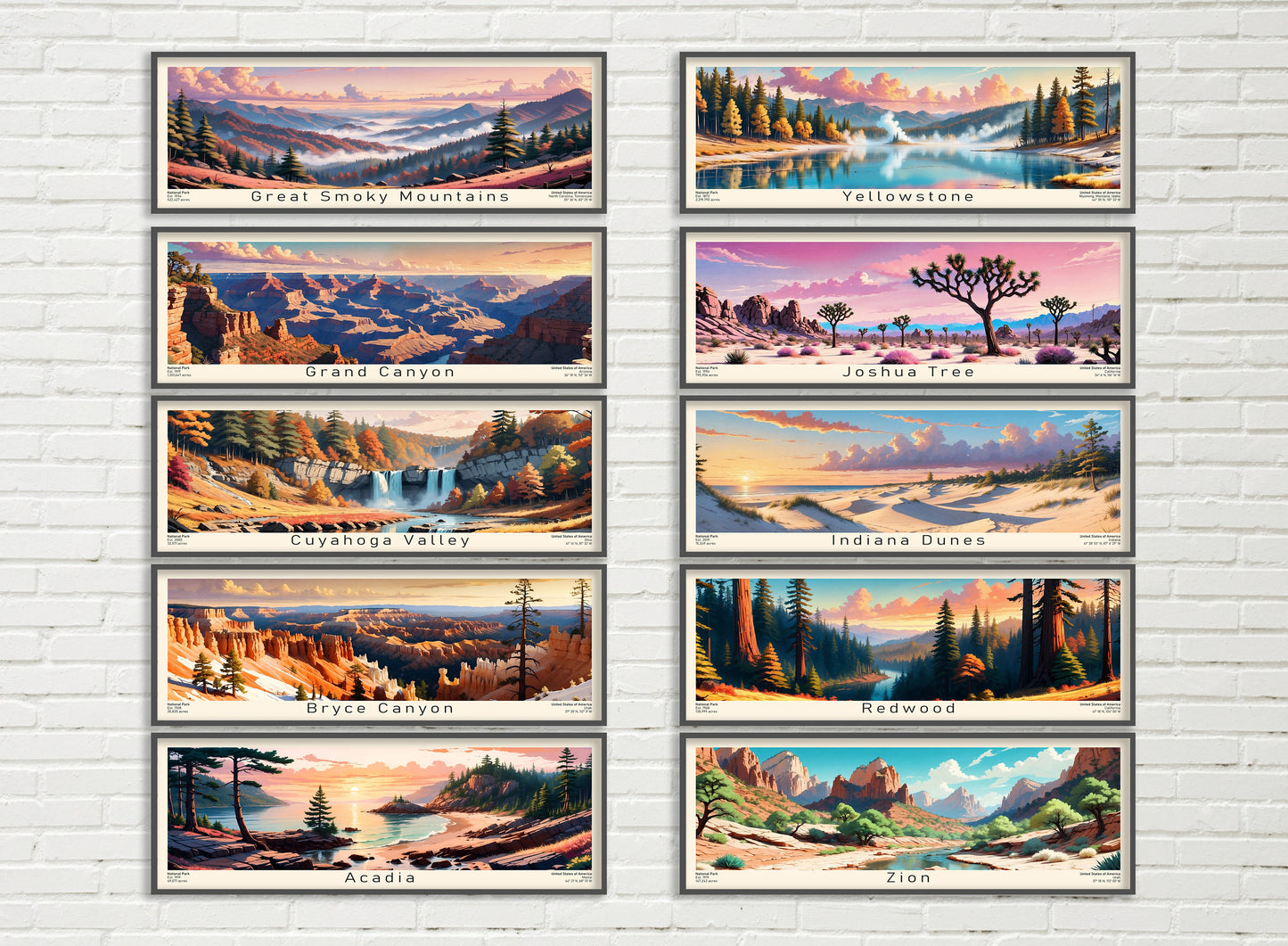 National Park USA Panoramic Poster Sets - Panorama Painting NPS - Wall Decor Modern - Scenic Poster - horizontal poster