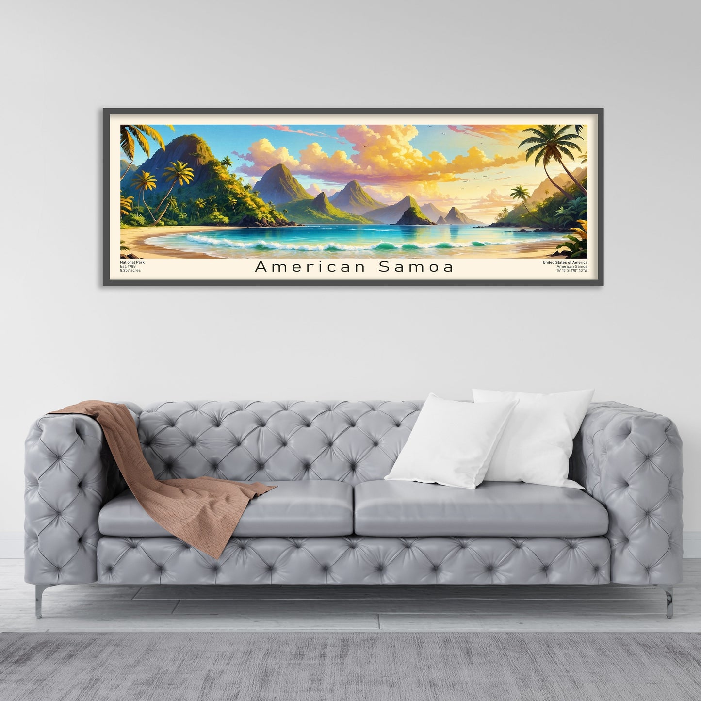 American Samoa National Park Panoramic Travel Art, Minimalist Travel Art, Painting Panoramic Birthday present, Wanderlust