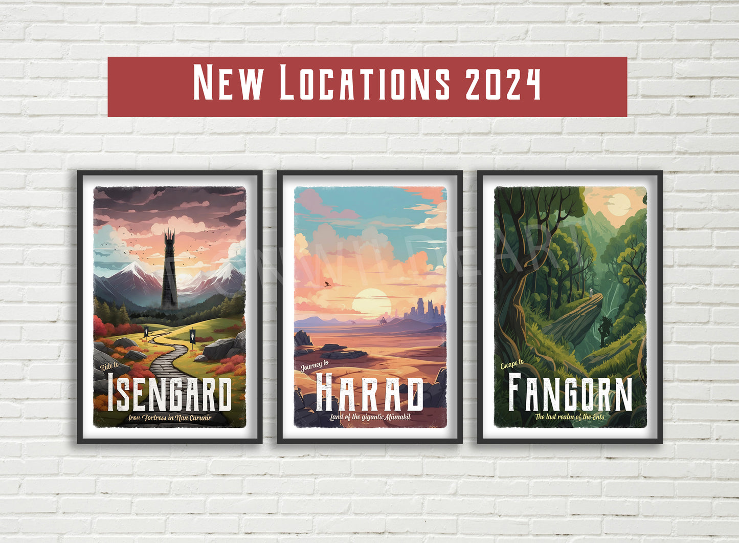 FULL SET - Lord of the Rings Travel Poster Set, The Shire, Erebor, Rivendell and more, Lotr Wall Art, Middle Earth Travel Poster