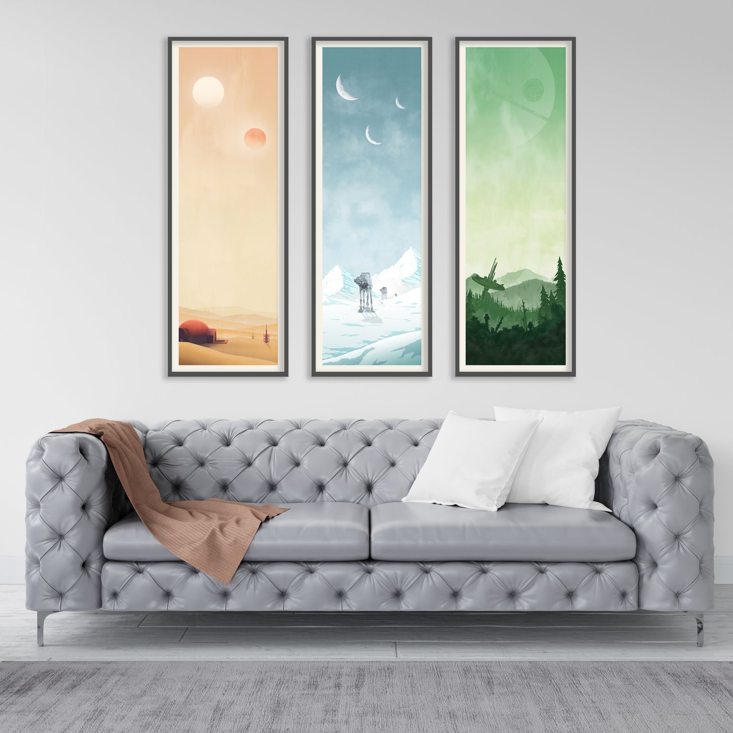 Star Wars Trilogy Art Print Set, 3 Poster Tatooine, Hoth and Endor, Triptychon